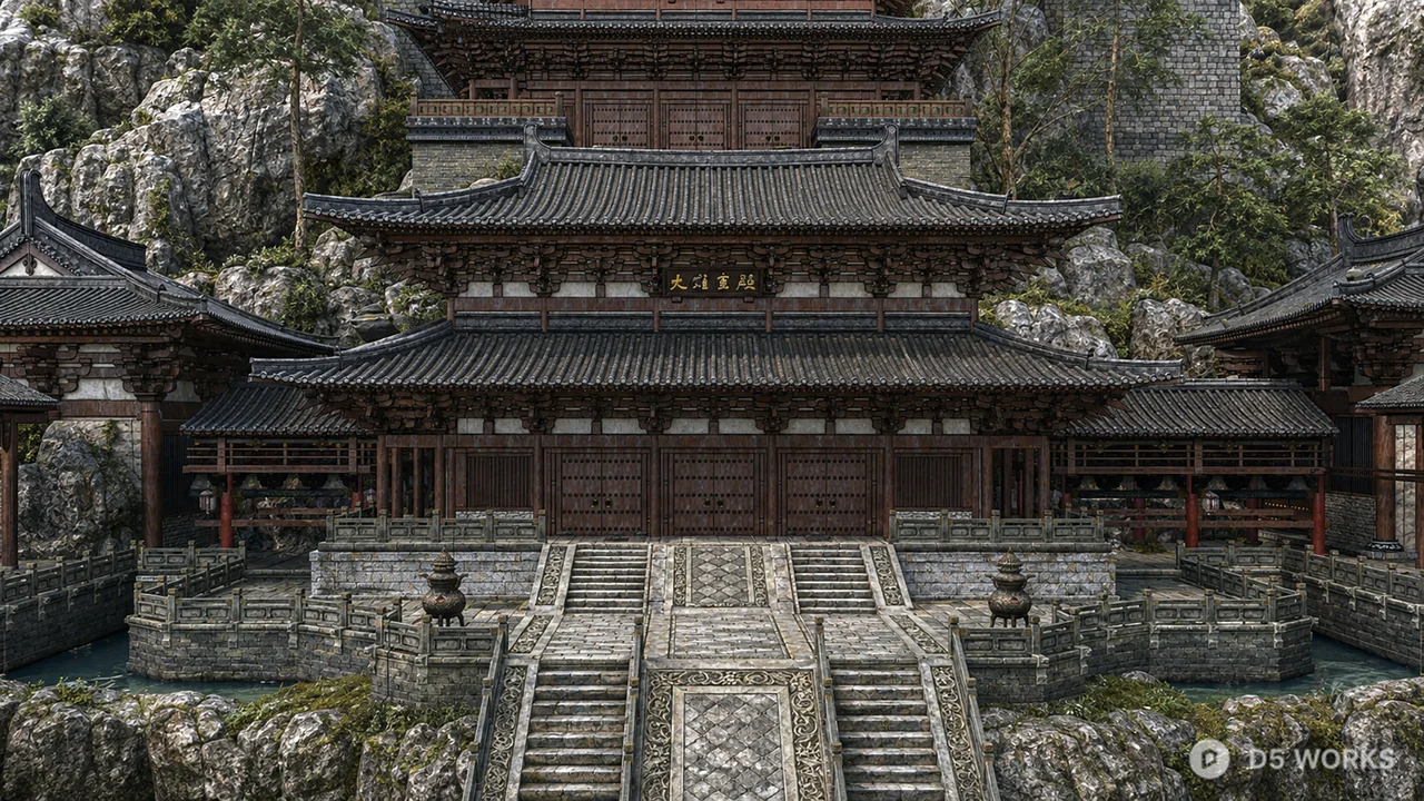 Ancient Chinese Mountain Temple Complex 3d model thumbnail 5