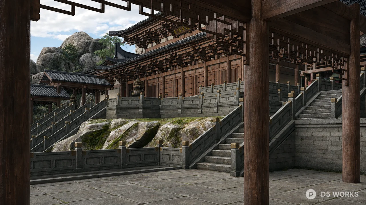 Ancient Chinese Mountain Temple Complex 3d model thumbnail 8