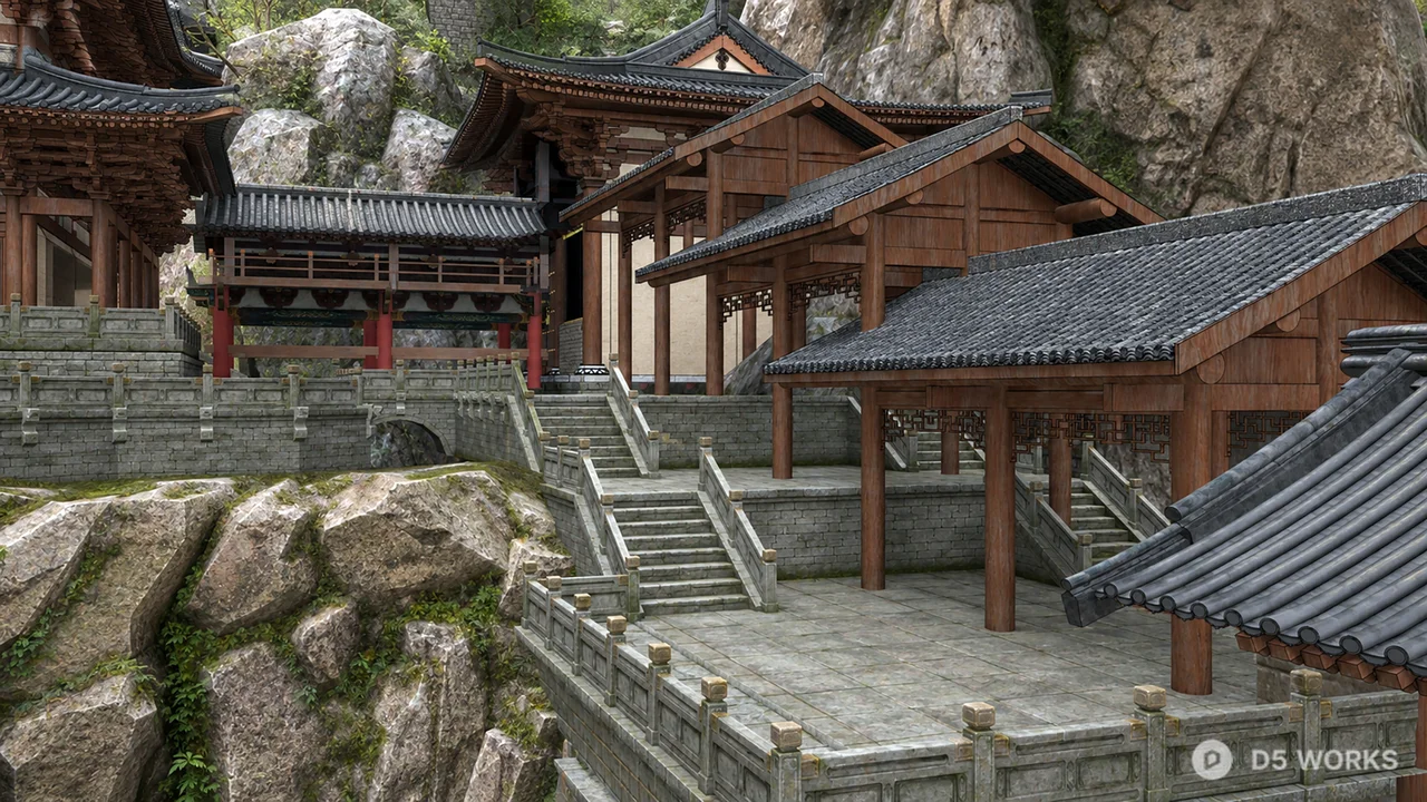Ancient Chinese Mountain Temple Complex 3d model thumbnail 7