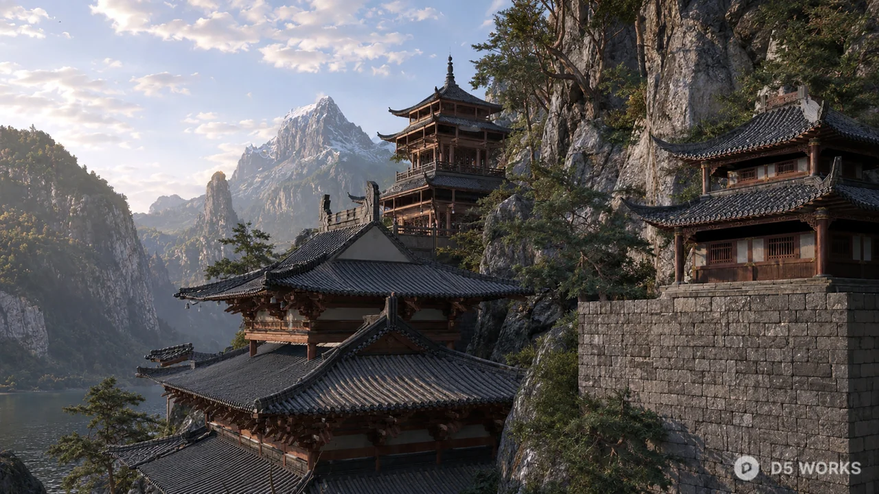 Ancient Chinese Mountain Temple Complex 3d model thumbnail 9