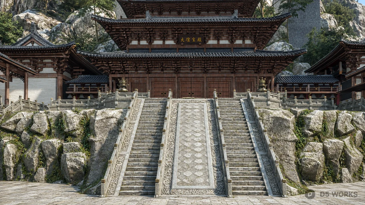 Ancient Chinese Mountain Temple Complex 3d model thumbnail 6
