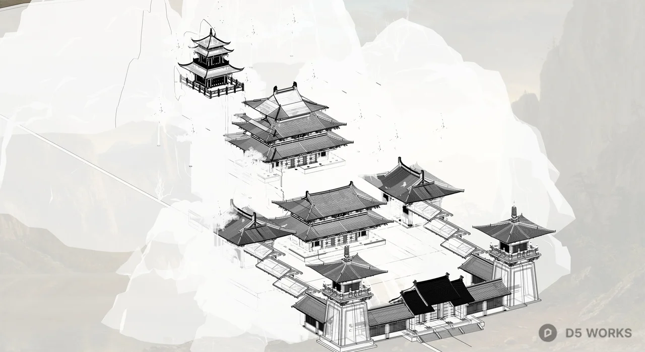 Ancient Chinese Mountain Temple Complex 3d model thumbnail 10