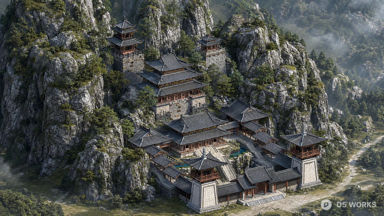 Ancient Chinese Mountain Temple Complex 3d model thumbnail 2