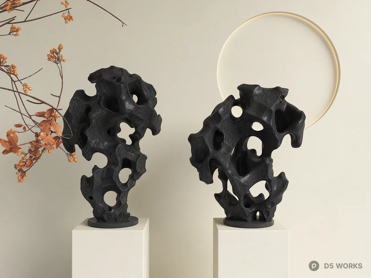 Abstract Black Stone Sculptural Centerpieces 3d model - Image 1