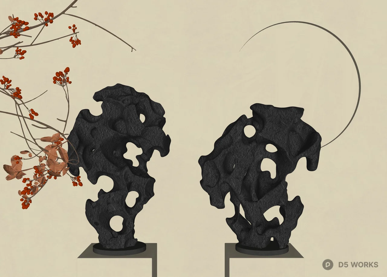 Abstract Black Stone Sculptural Centerpieces 3d model thumbnail 3