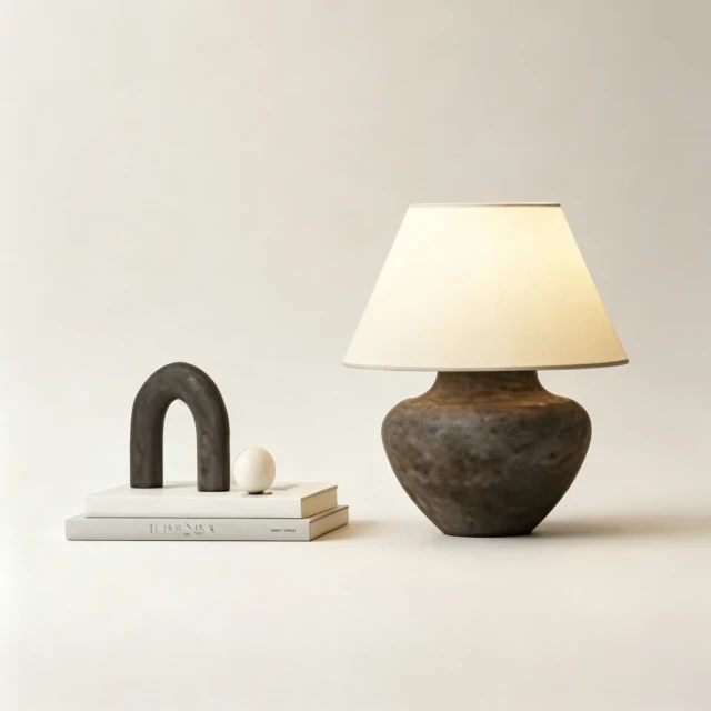 Rustic Wabi-Sabi Ceramic Table Lamp and Decor Set 3d model