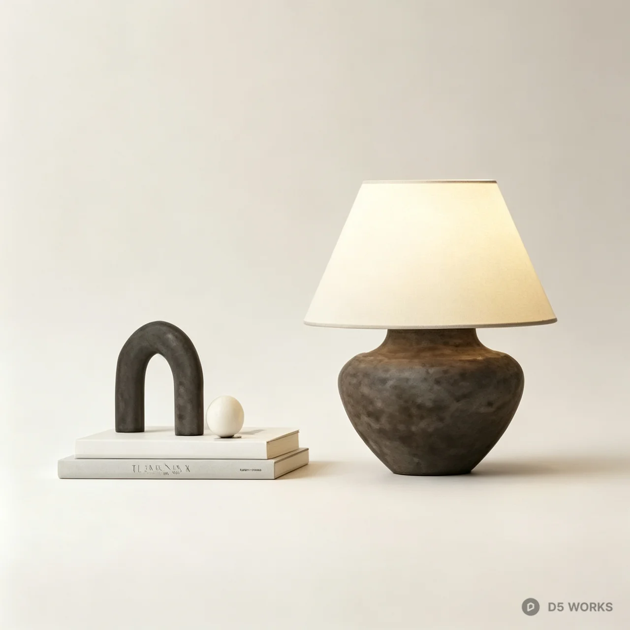 Rustic Wabi-Sabi Ceramic Table Lamp and Decor Set 3d model - Image 1