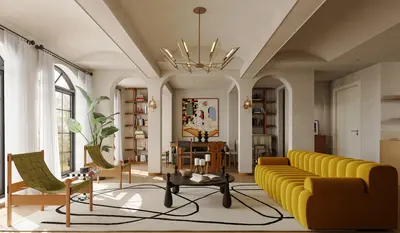 Mid-Century Modern Living & Dining Room 3d model