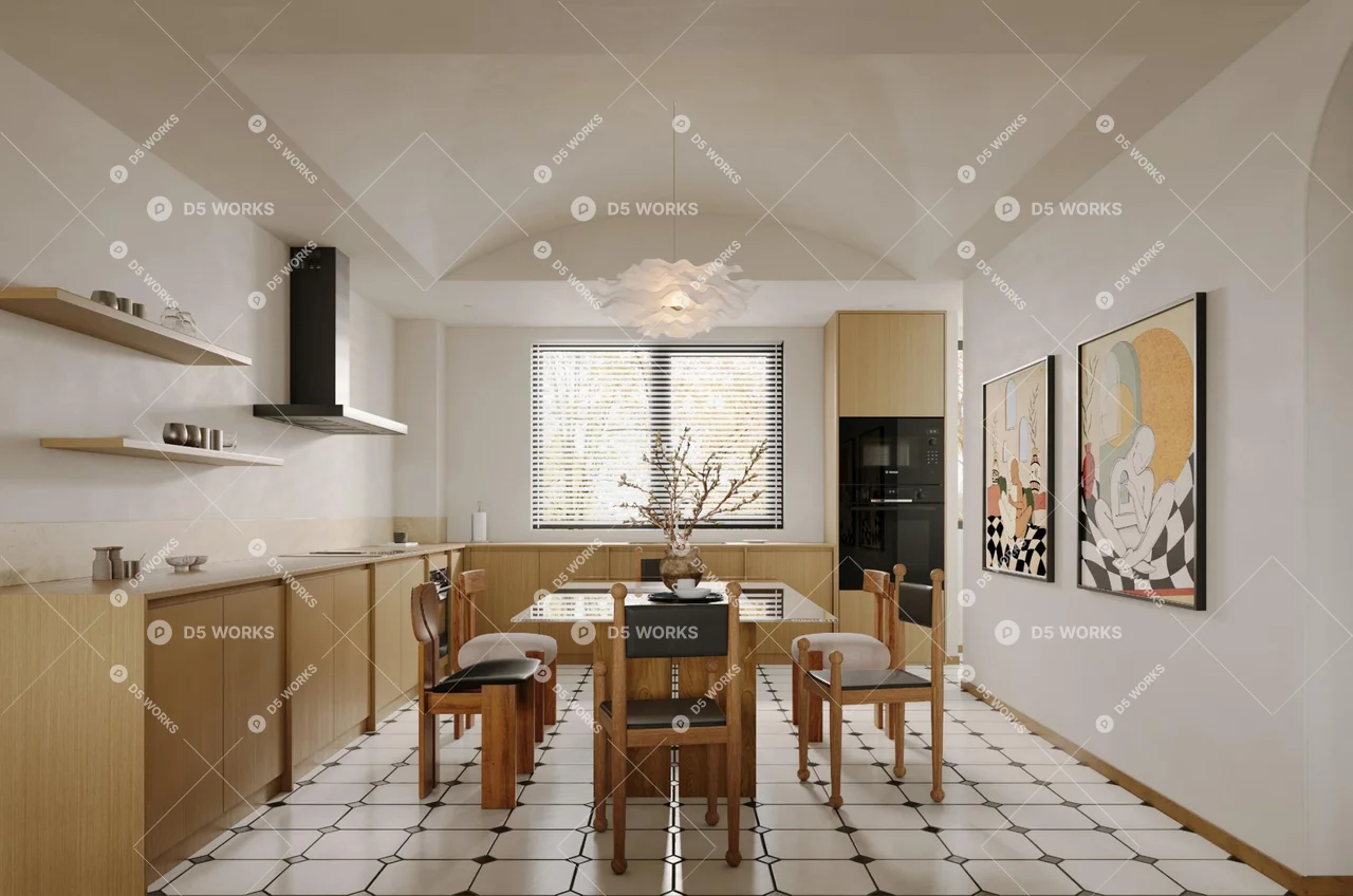 Mid-Century Modern Living & Dining Room 3d model thumbnail 5