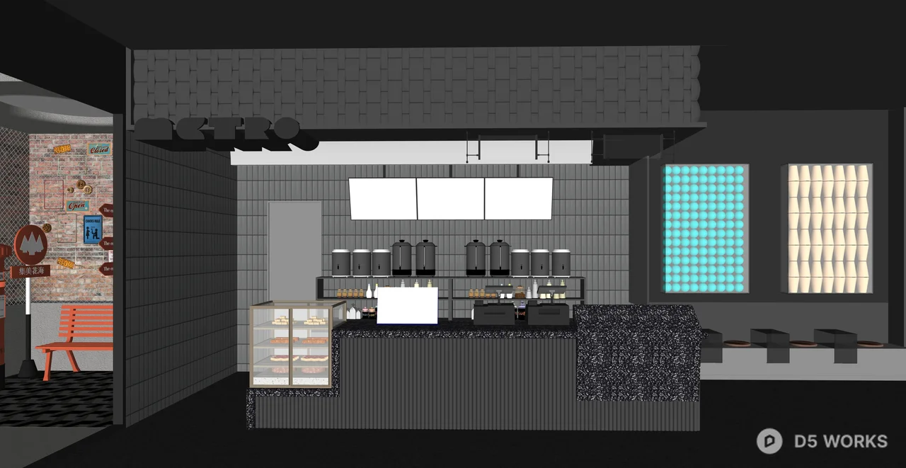 Modern Industrial Urban Tea Shop Interior 3d model thumbnail 2