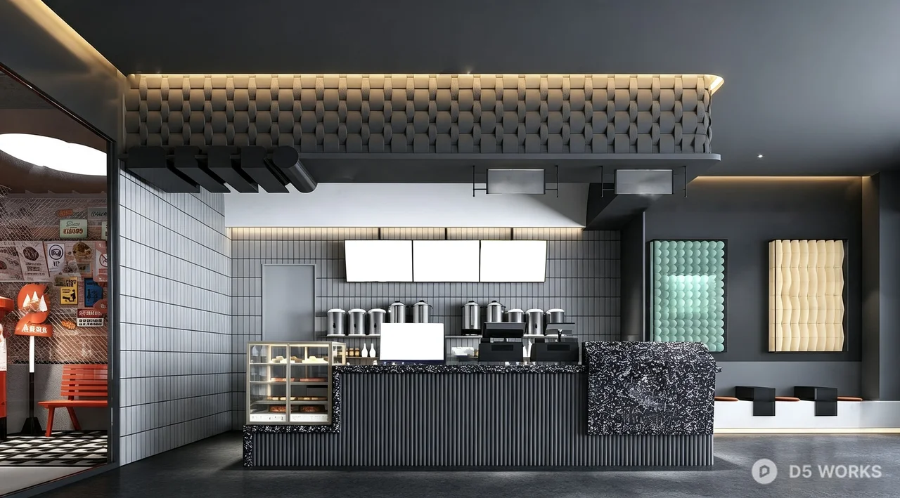 Modern Industrial Urban Tea Shop Interior 3d model - Image 1