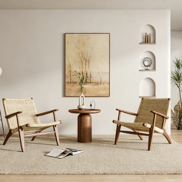 Mid-Century Woven Rattan Lounge Chair Set 3d model