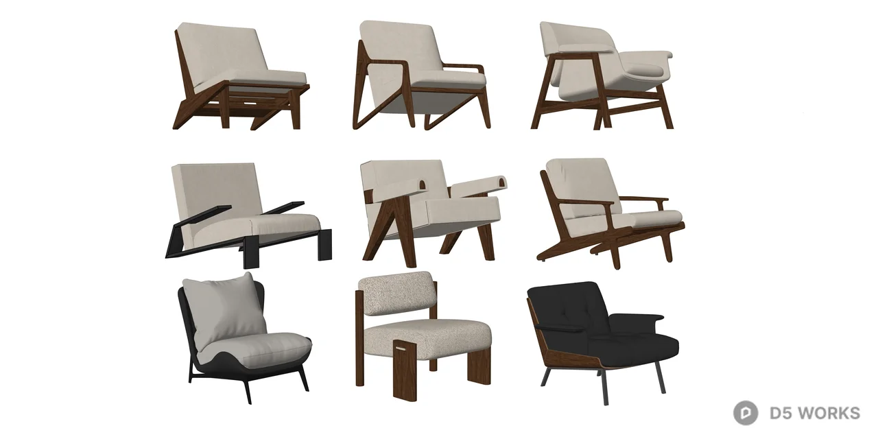 Mid-Century Modern Armchair Collection 3d model thumbnail 2