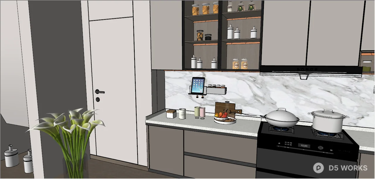 Free Modern Open Kitchen With Island And Bar Stools 3D Model .skp