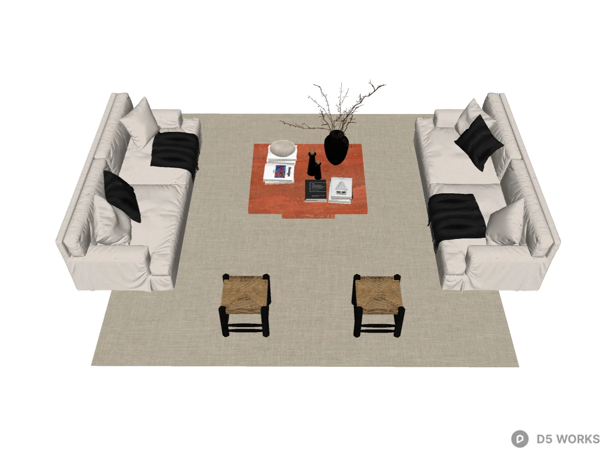 Mid-Century Modern Living Room Furniture Set 3d model thumbnail 2