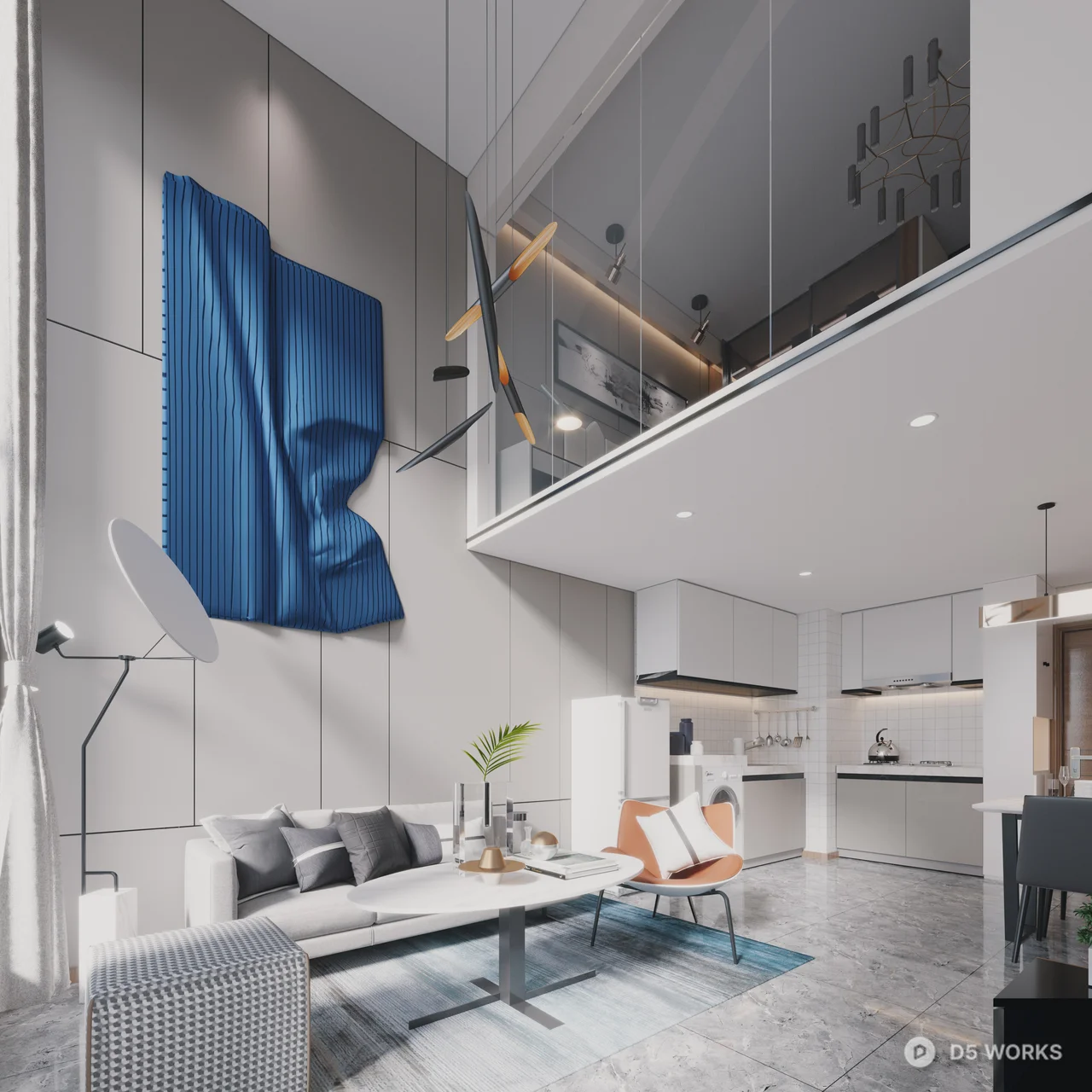 Modern Loft Style Living Dining Space 3d model - Image 1