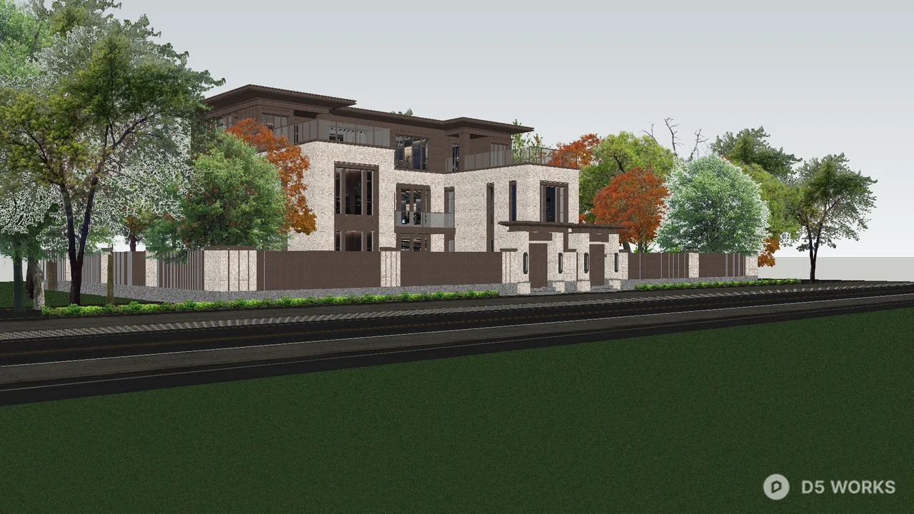 Modern Townhouse With Courtyard And Waterfront View 3d model thumbnail 2