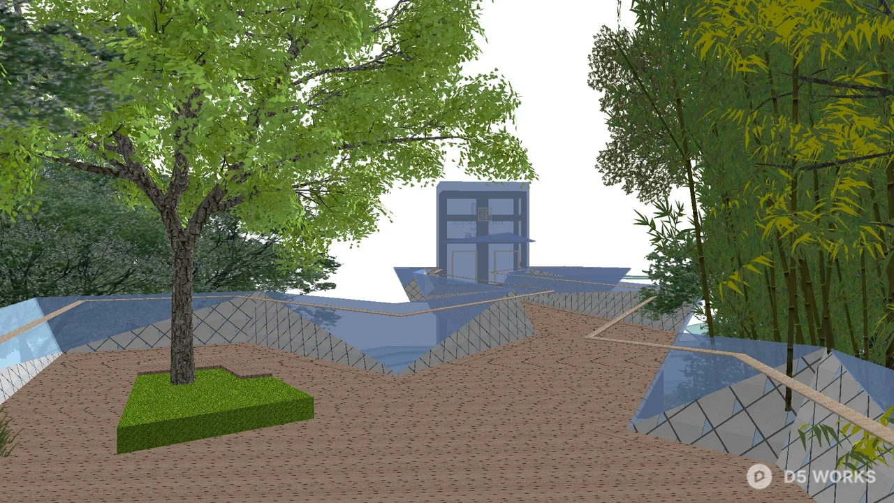 Modern Villa Courtyard With Tree And Greenery 3d model - Image 1