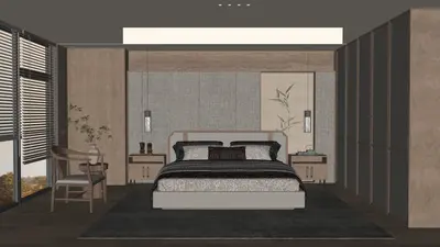 Modern Minimalist Bedroom with Textured Wall Panel 3d model