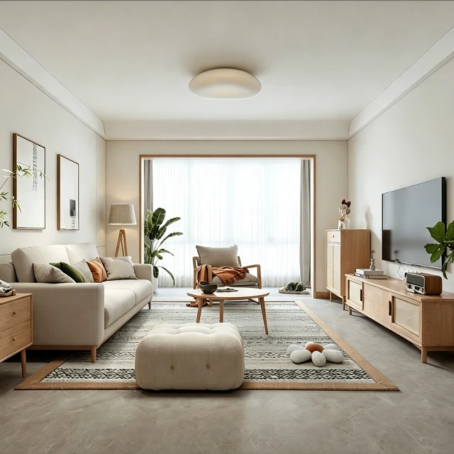 Modern Japandi Living Room Interior Scene 3d model