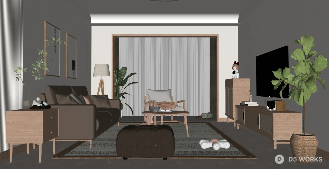 Modern Japandi Living Room Interior Scene 3d model thumbnail 2