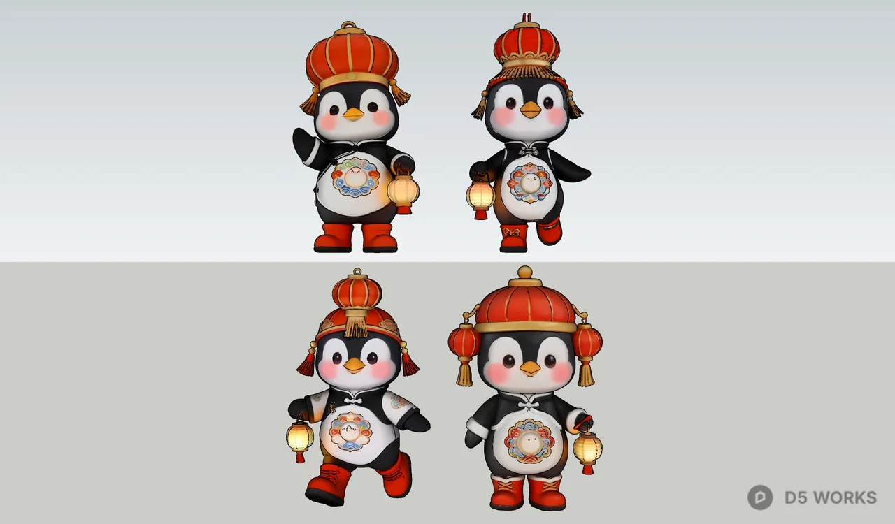 Penguin Figurine Set 3d model thumbnail 4