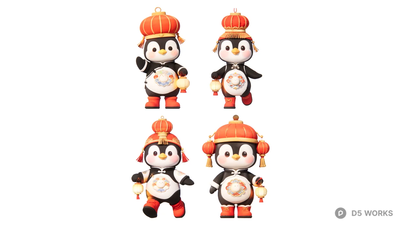 Penguin Figurine Set 3d model - Image 1