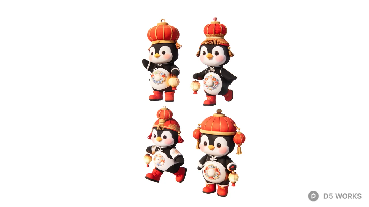 Penguin Figurine Set 3d model thumbnail 2