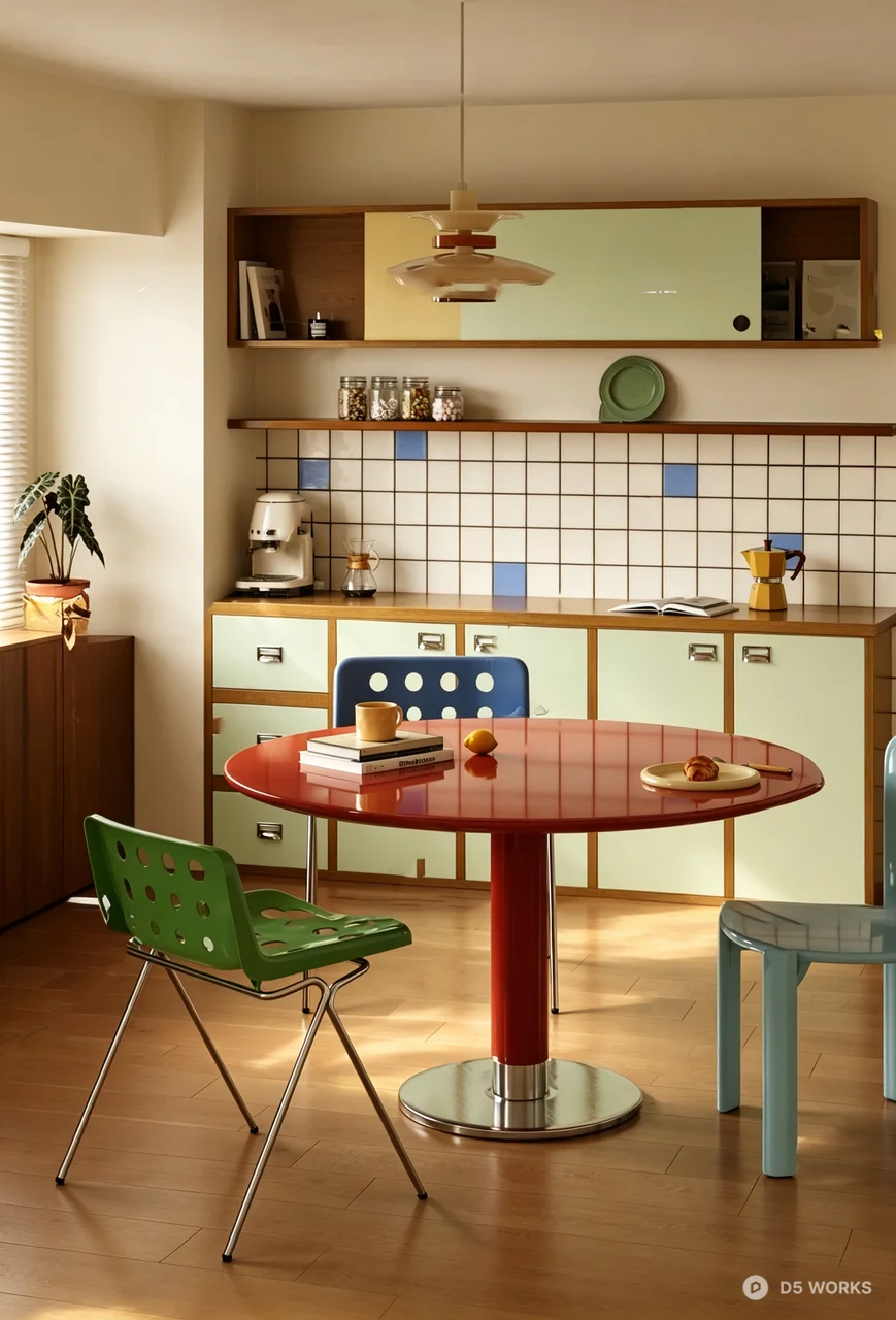 Retro Eclectic Kitchenette and Dining Set 3d model - Image 1