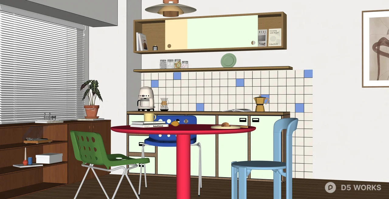 Retro Eclectic Kitchenette and Dining Set 3d model thumbnail 2