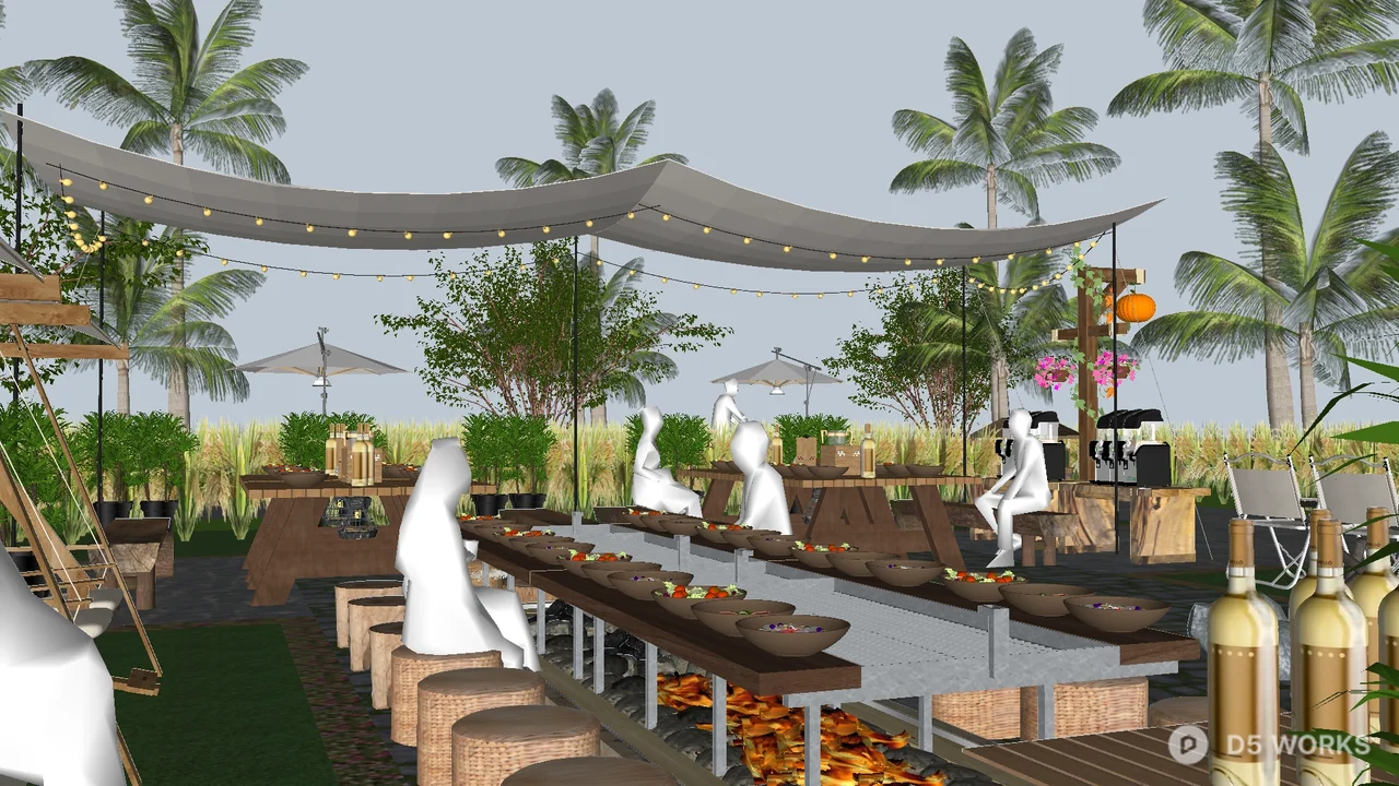 Tropical Glamping Site With Fire Pit And Canopy 3d model thumbnail 3