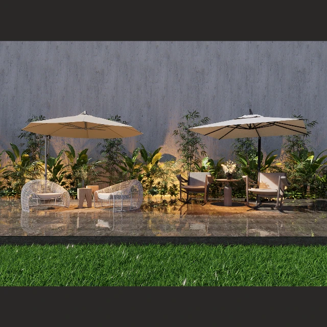 Modern Outdoor Patio Furniture and Parasol Set 3d model