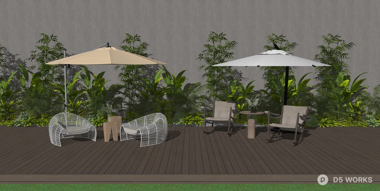 Modern Outdoor Patio Furniture and Parasol Set 3d model thumbnail 2