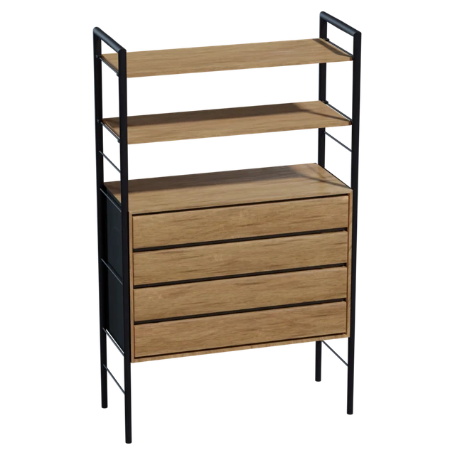 Industrial Modern Wooden Storage Shelf with Drawers 3d model