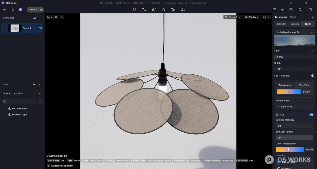Petal Shaped Translucent Pendant Light 3d model thumbnail 2