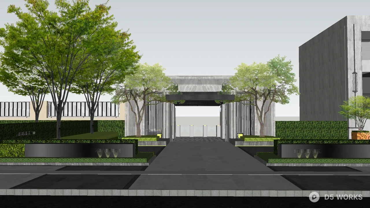 Modern Pedestrian Street Rest Area With Umbrellas And Greenery 3d model thumbnail 5
