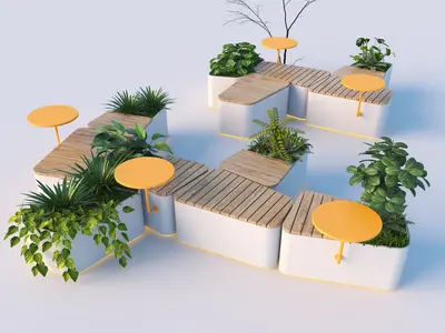 Minimalist Landscape Bench With Planters 3d model