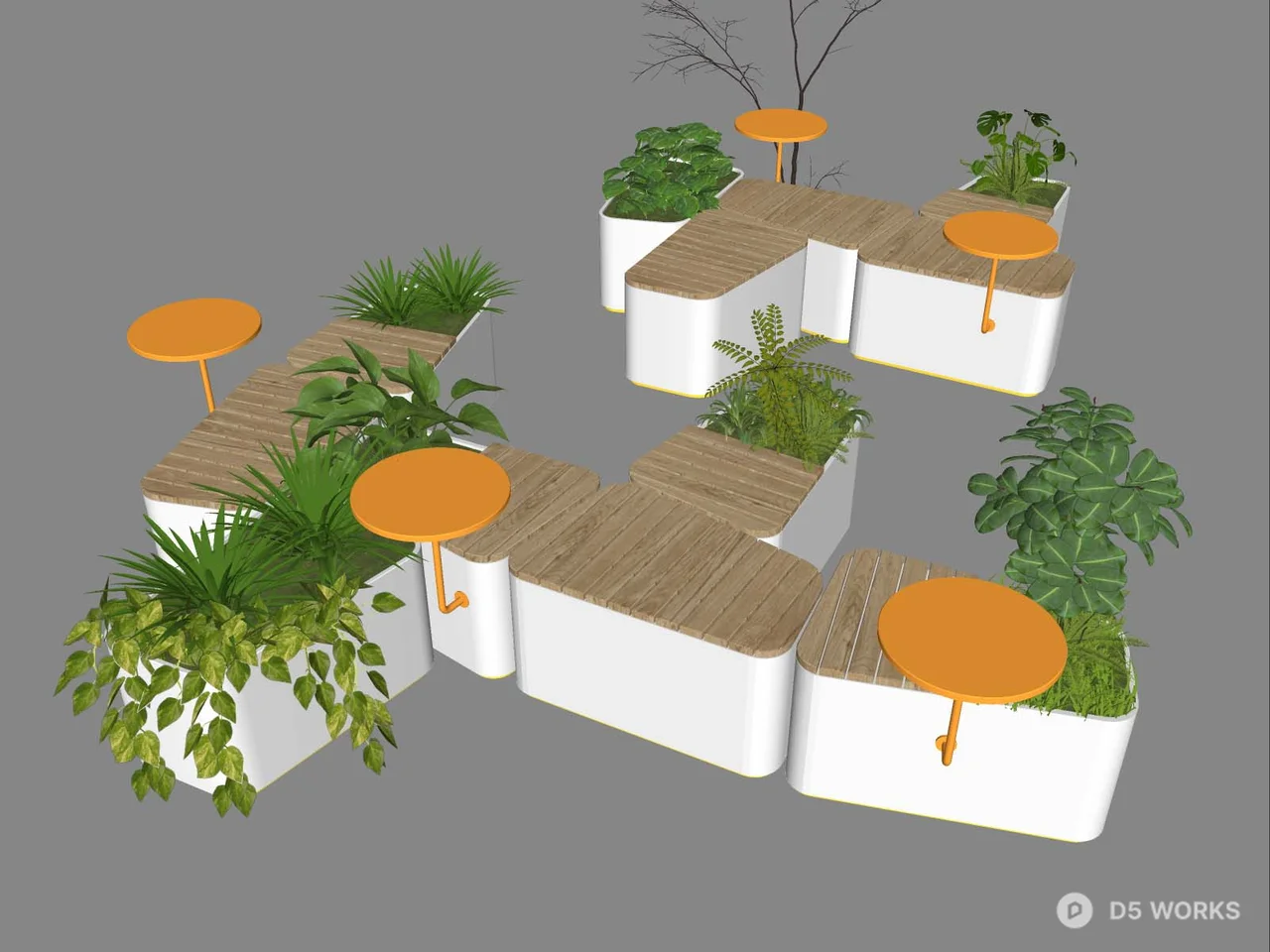 Minimalist Landscape Bench With Planters 3d model thumbnail 2