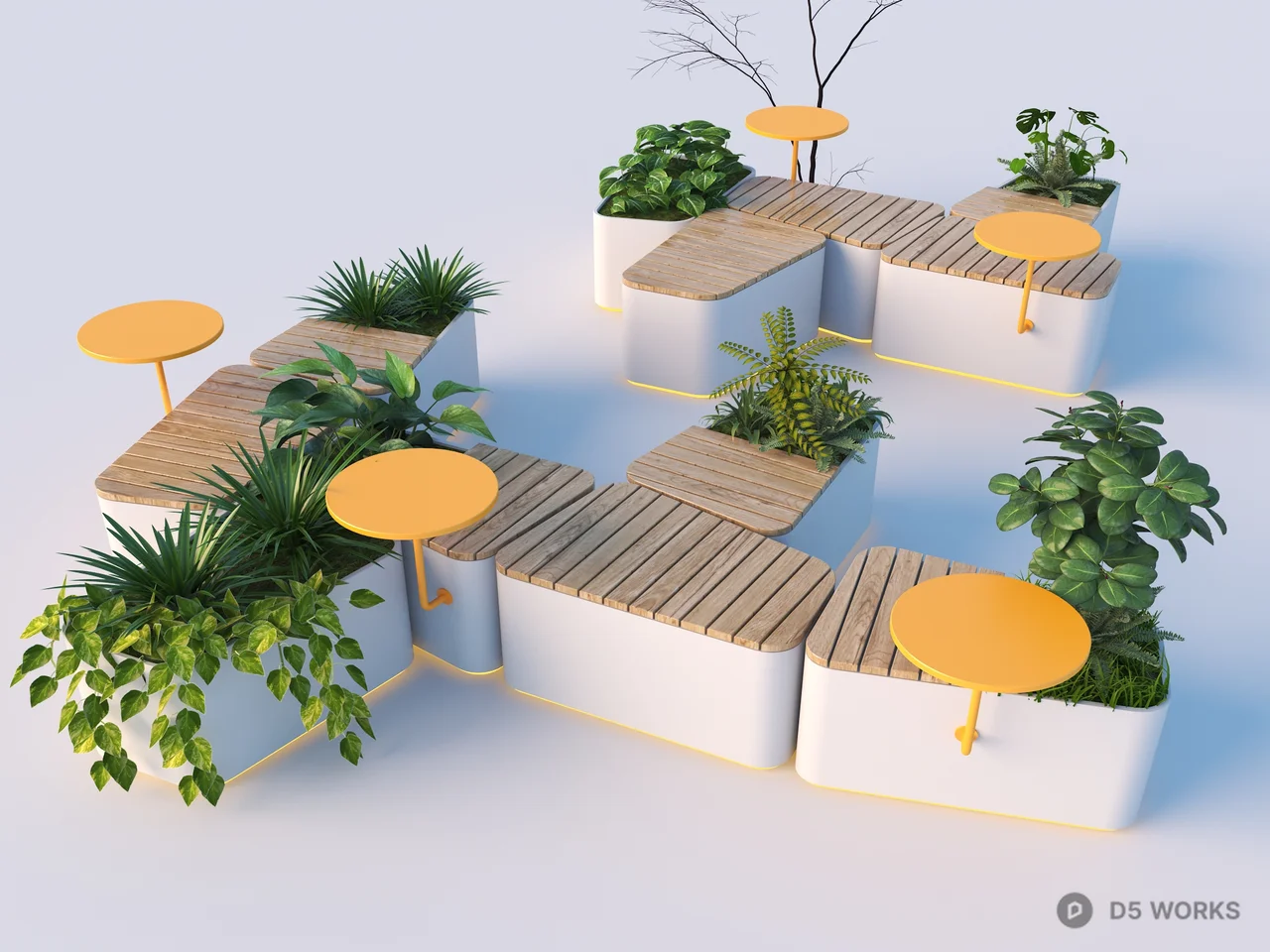 Minimalist Landscape Bench With Planters 3d model - Image 1