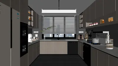 Modern Minimalist Enclosed Kitchen 3d model