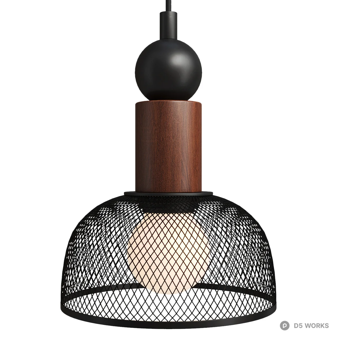 Industrial Mesh Pendant Light with Wood Accents 3d model thumbnail 3