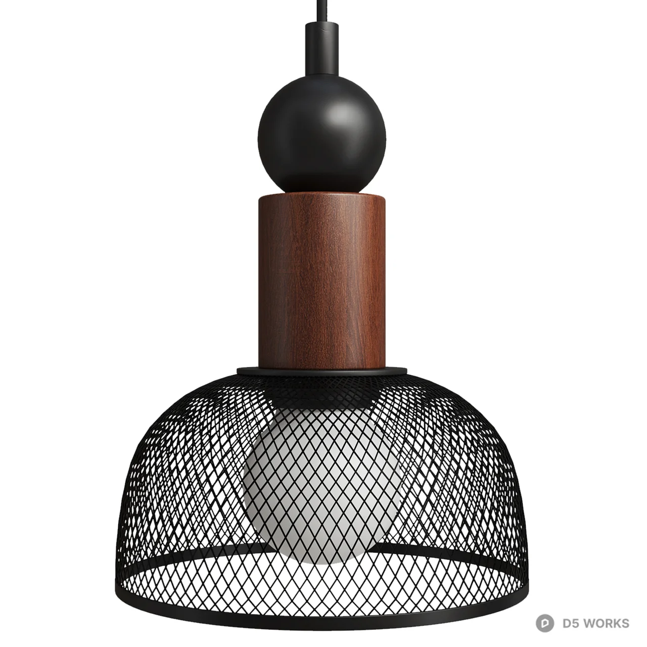 Industrial Mesh Pendant Light with Wood Accents 3d model thumbnail 2