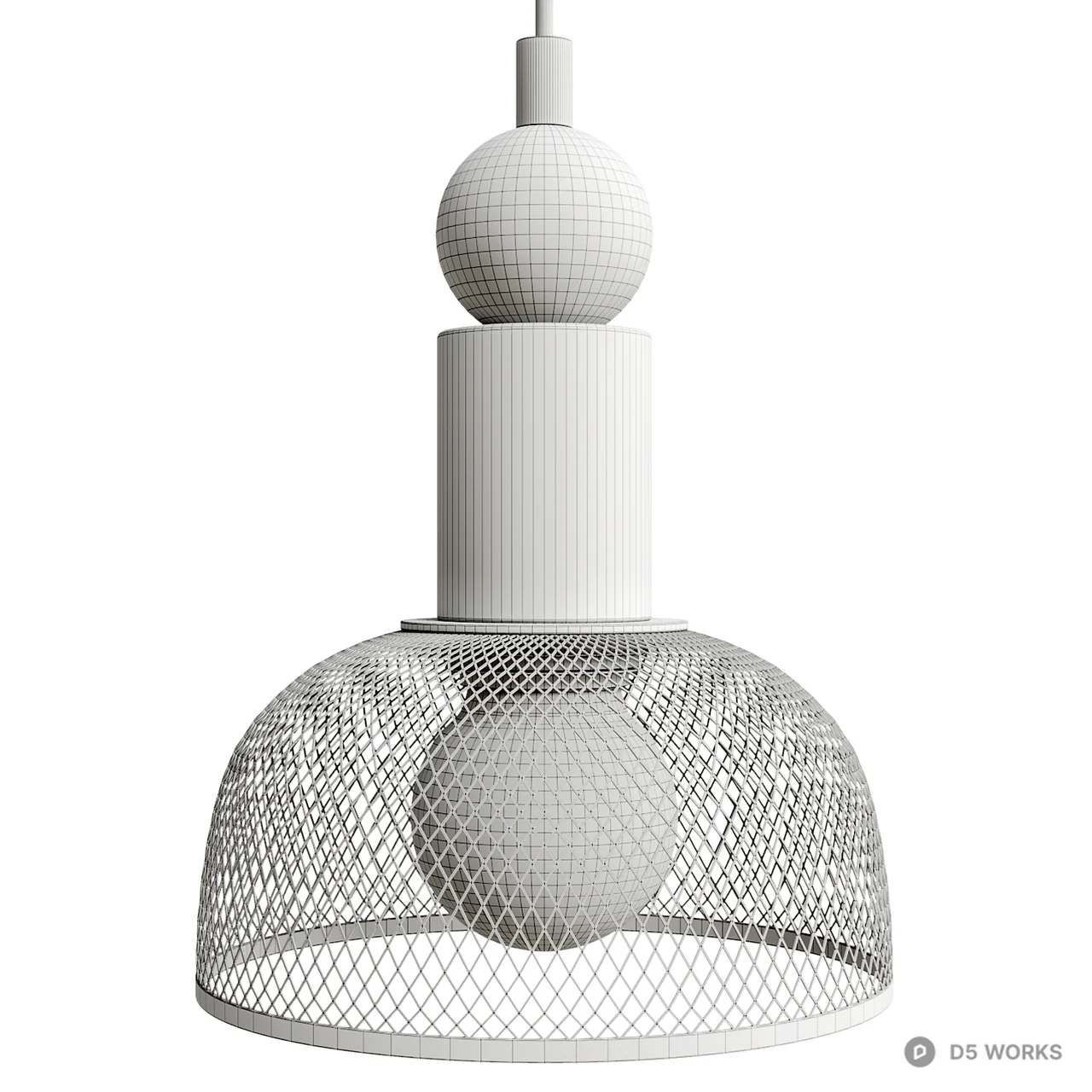 Industrial Mesh Pendant Light with Wood Accents 3d model thumbnail 4