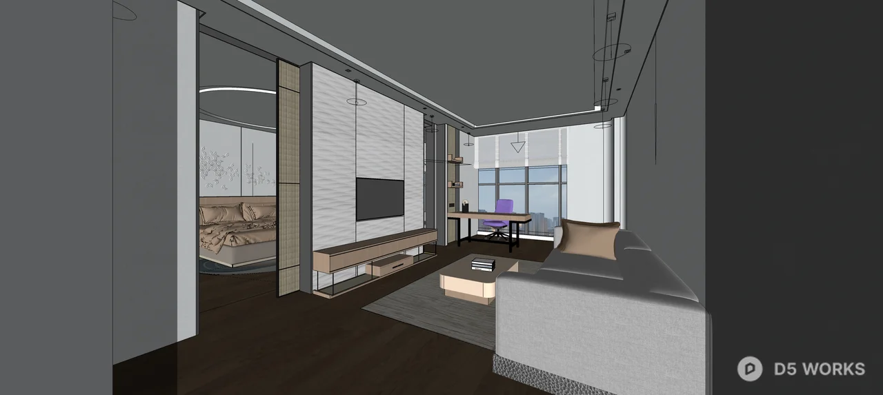Modern Minimalist Living Room with Integrated TV Wall 3d model thumbnail 3