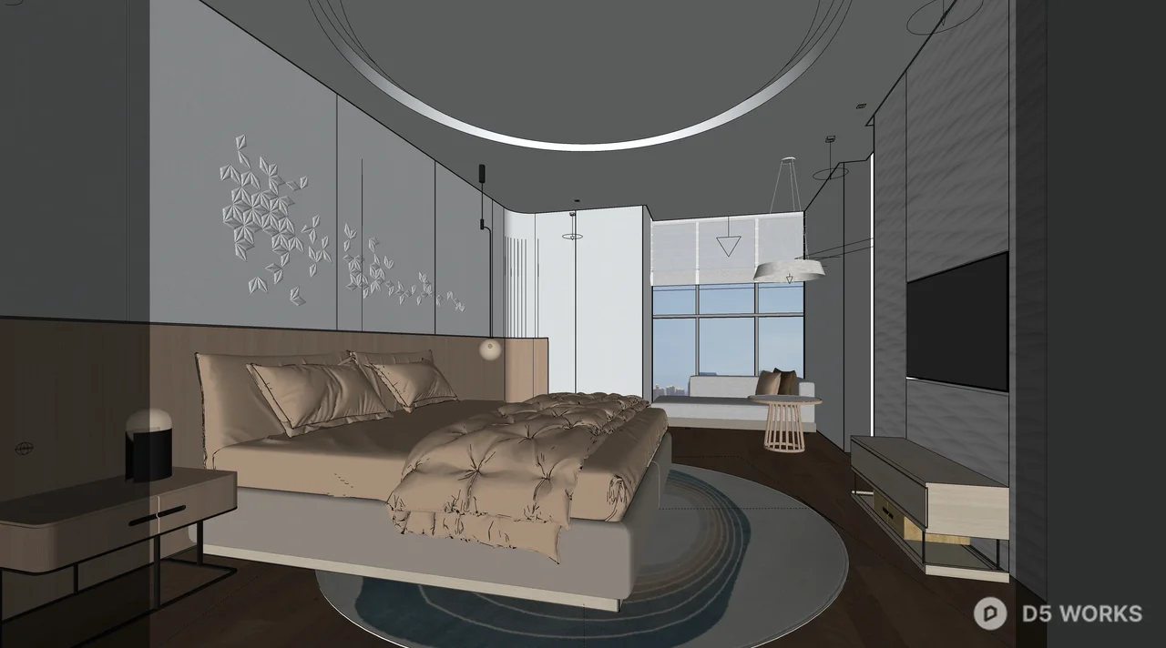 Modern Minimalist Living Room with Integrated TV Wall 3d model thumbnail 5