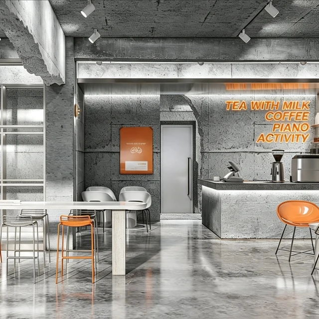 Industrial Concrete Cafe Interior Scene 3d model