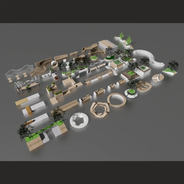 Modern Urban Landscape Furniture and Planter Mega Pack 3d model