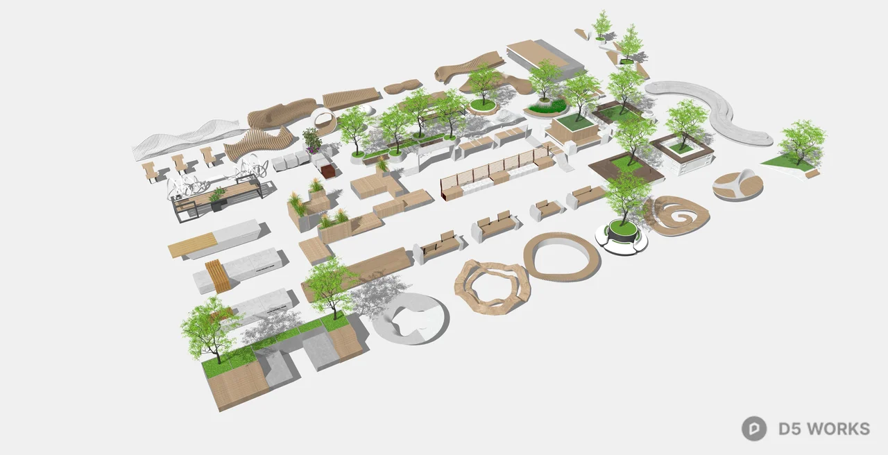 Modern Urban Landscape Furniture and Planter Mega Pack 3d model thumbnail 2