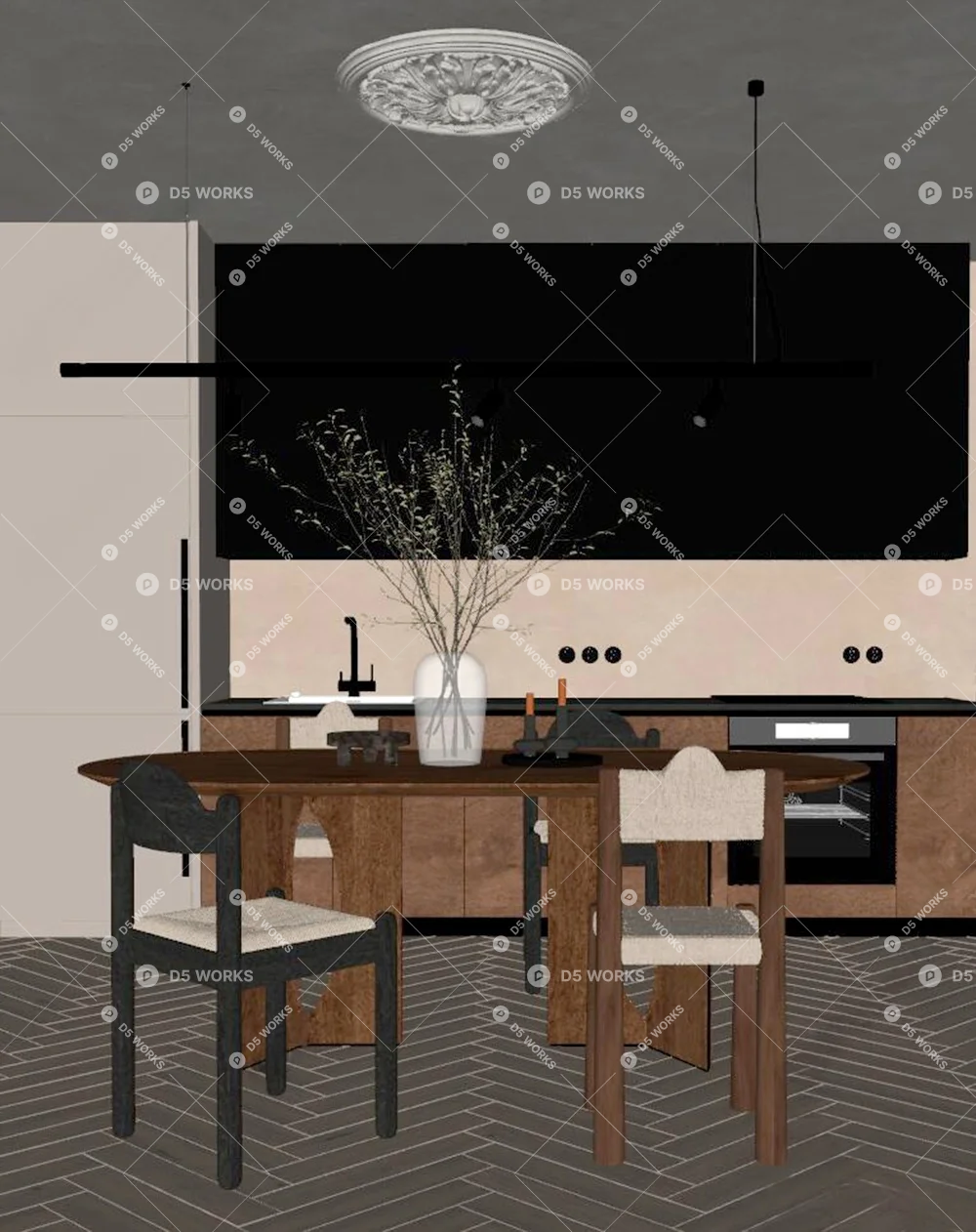 Mid-Century Modern Dining Room (Home) 3d model thumbnail 2