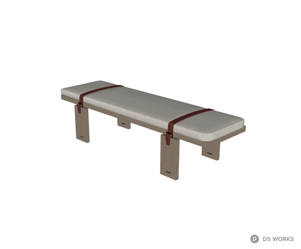 Minimalist Oak Wood Bench with Leather Straps 3d model thumbnail 2